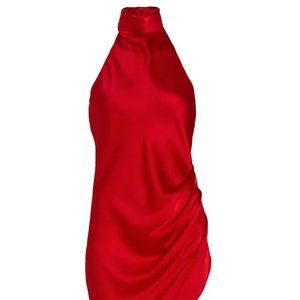 Red Satin Halter Mini Dress